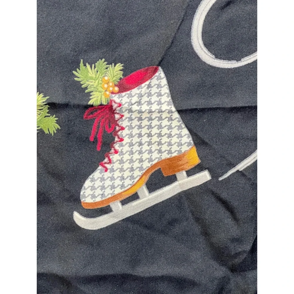 Vintage Style Ice Skate Holly Christmas Scarf Black‎ Red Square Holiday